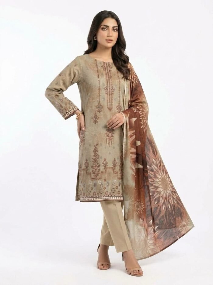 Unstitched Taupe Amber Karandi Suit - Image 4