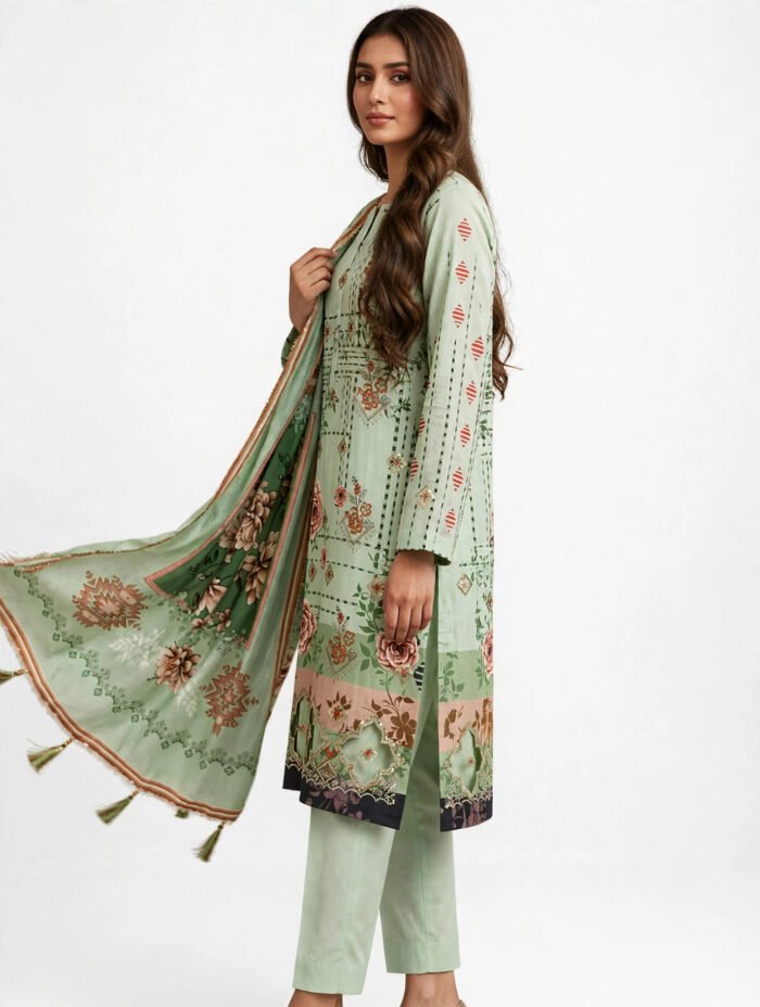Unstitched Sage Winter Karandi Suit - Image 4