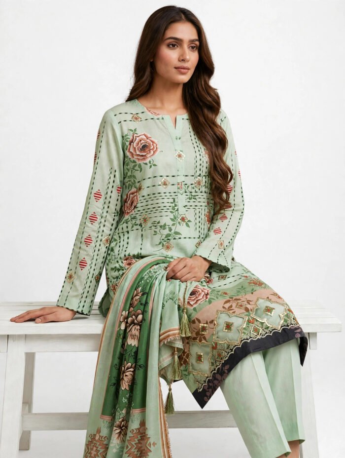 Unstitched Sage Winter Karandi Suit - Image 5