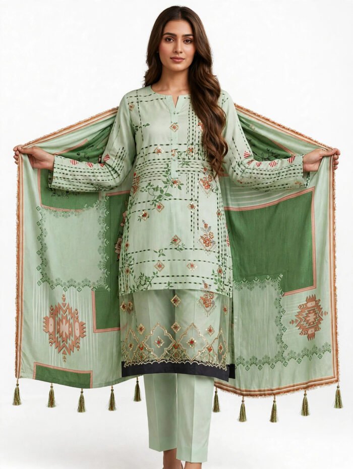 Unstitched Sage Winter Karandi Suit - Image 2