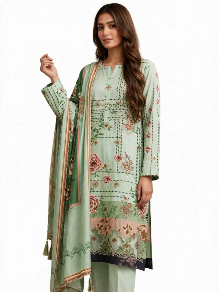 Unstitched Sage Winter Karandi Suit - Image 3